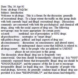 photo of screenshot from the alt.drugs FAQ from the 90's